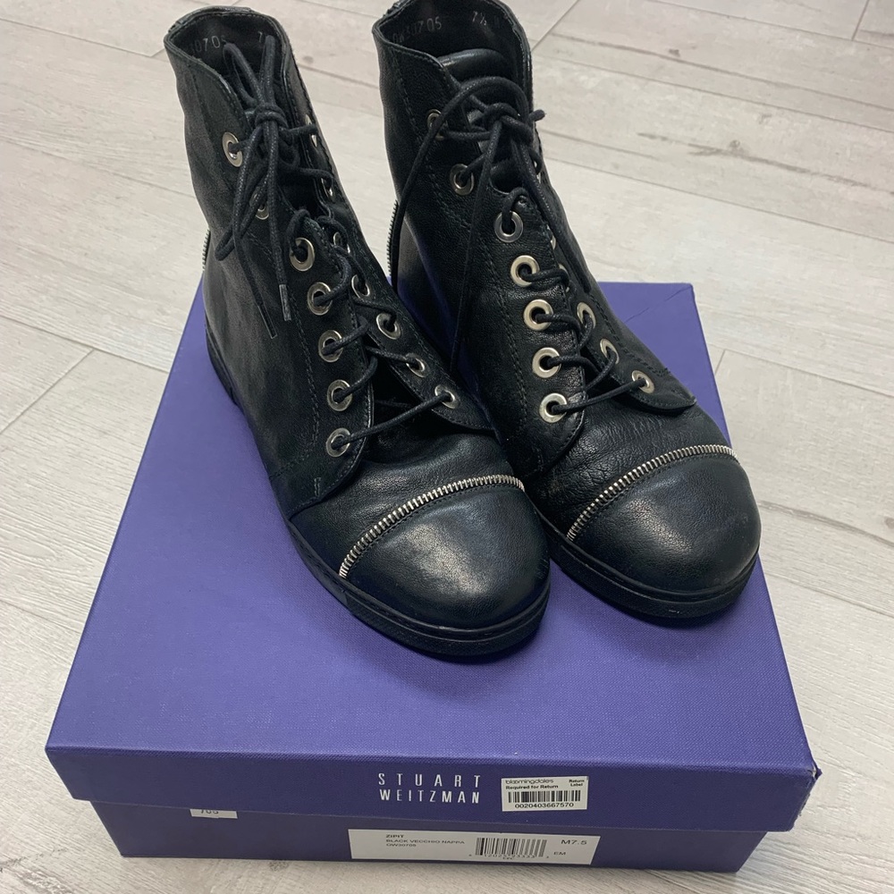 Stuart weitzman zipit lace up boots